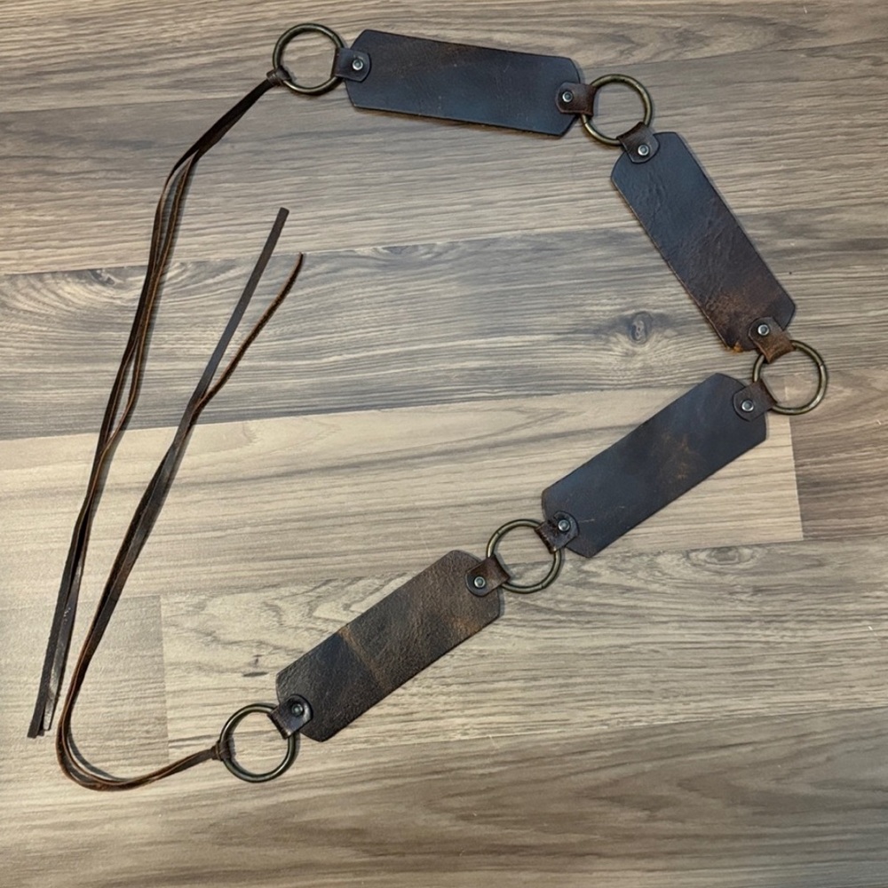 Heart Moon Star Vintage Leather Brass Tie Waist Belt